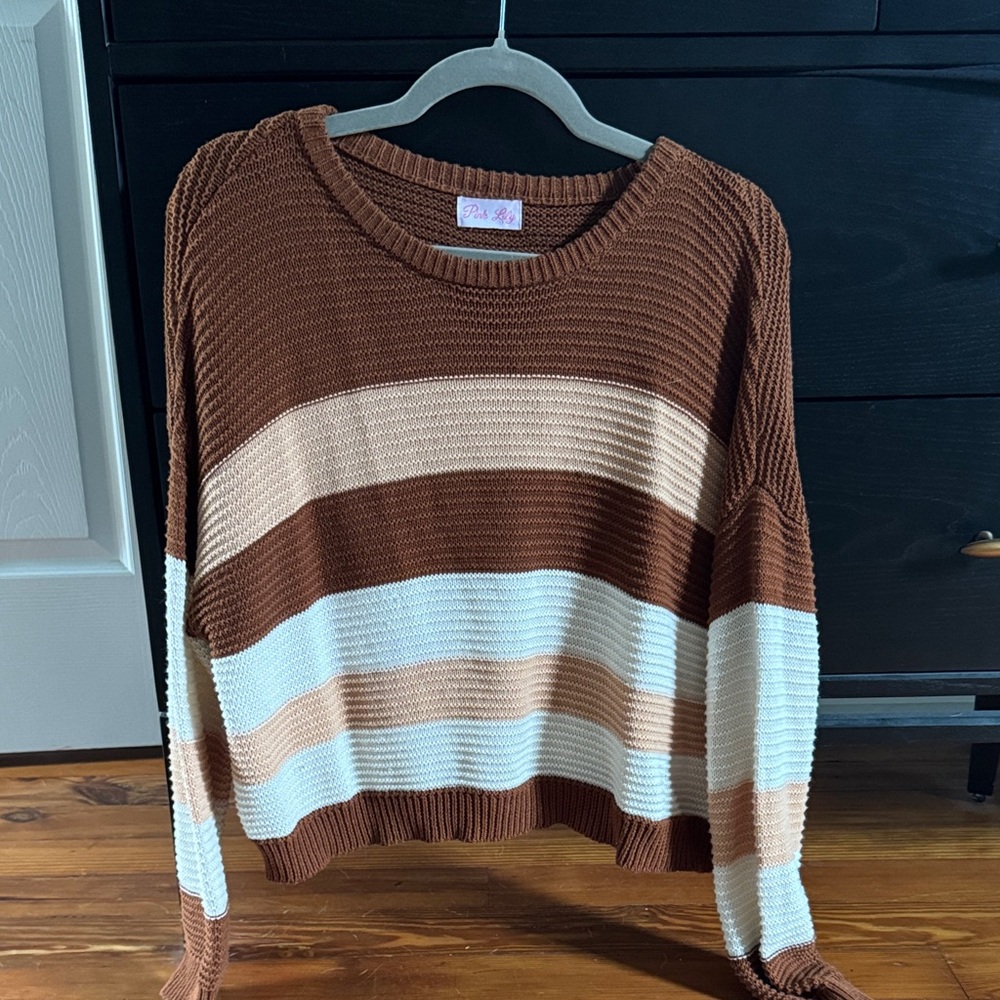Pink Lily Chocolate and Cream Striped Sweater